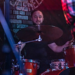 Jack Simpson on drums ready to go for The Boss and the Beeston street Band 